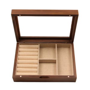Houten sieradendoos met transparant deksel